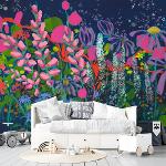 Fleurs de minuit - Papier Peint panoramique d'une peinture avec fleurs