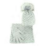 Ensemble hiver femme, bonnet à pompon, écharpe, gants