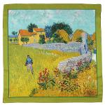 Petit Carré En Twill De Soie Imprimé Van Gogh Mas En Provence – Kaki