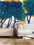 Papier peint panoramique avec forêt de pins colorés