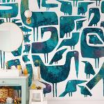 Papier peint panoramique avec silouhette d'oiseaux abstraits