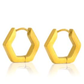 Boucles d'oreilles acier inoxydable doré Hexa-1