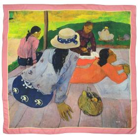 Châle En Laine Et Soie Imprimée Gauguin La Sieste – Rose