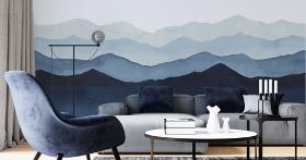 Papier peint panoramique avec montagnes bleus