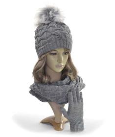 Ensemble hiver fille, bonnet, écharpe, gants, gris