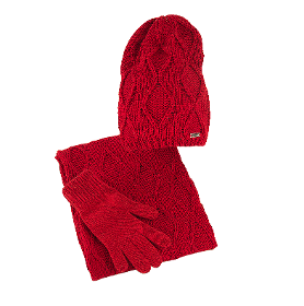 Ensemble d'hiver : bonnet avec écharpe et gants rouges
