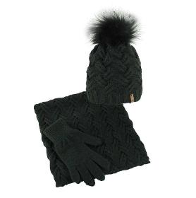 Ensemble bonnet, écharpe et gants d'hiver noirs pour femme