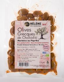 Olives vertes biologiques variété Chalkidiki au Paprika 220g