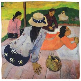 Carré En Twill De Soie Imprimé Gauguin La Sieste – Rose